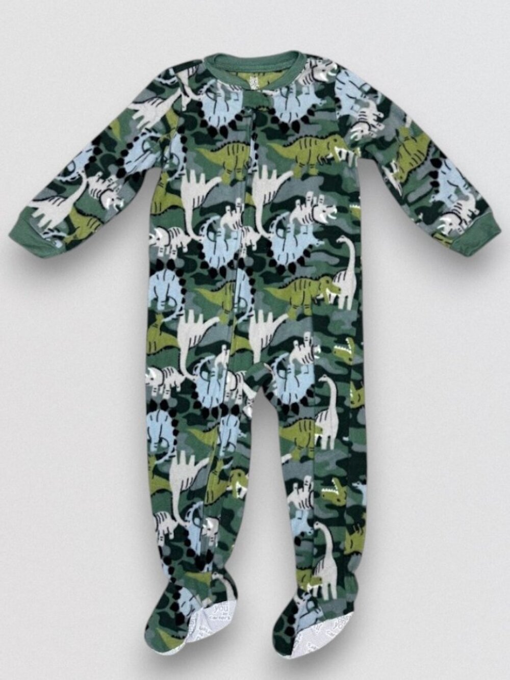 Green Dinosaur Fleece Footed Pajamas Sleeper One Piece Zip Up Toddler 3T